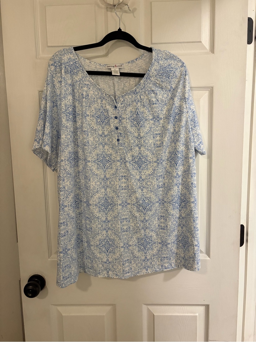 croft & barrow Light Blue and White Short-Sleeve Henley Tee